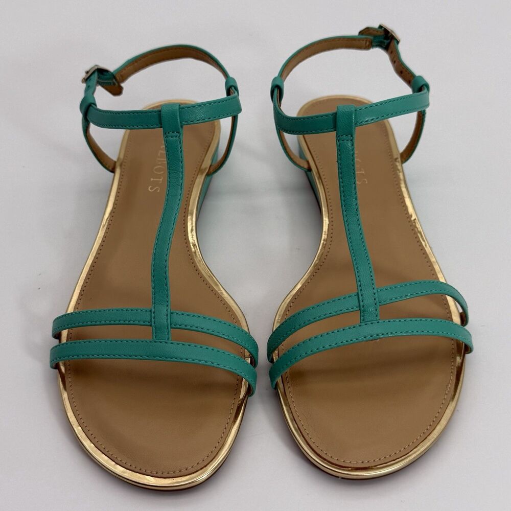 Talbots Womens 7 Forest Green Minimalist‎ Strappy Sandals Flat Ankle Strap NIB